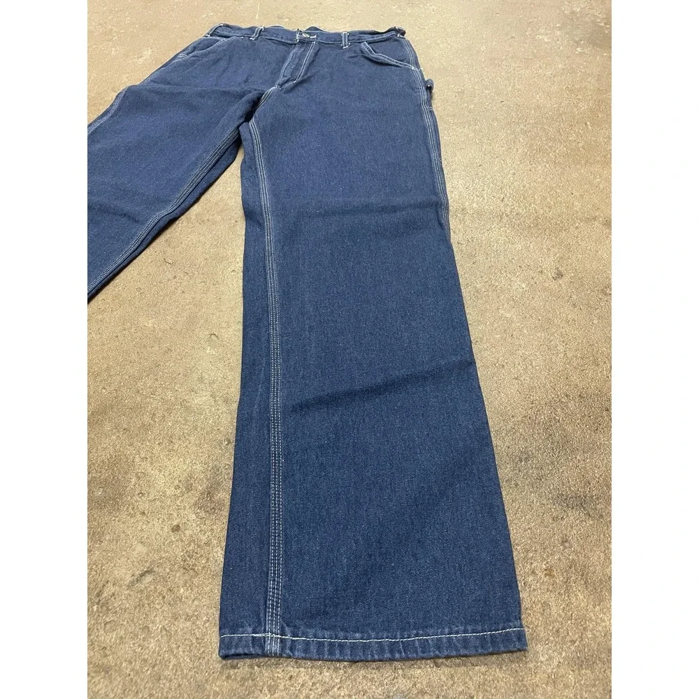 Carhartt Jeans‎ Mens 34x34 Blue Washed Denim Work Dungaree Carpenter Made USA